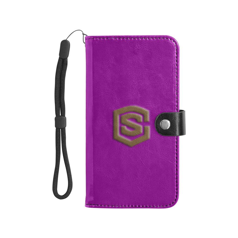 Purple Flip Leather Purse for Mobile Phone(Model1703)(Large) with Brown Logo Flip Leather Purse for Mobile Phone(Model1703)(Large)