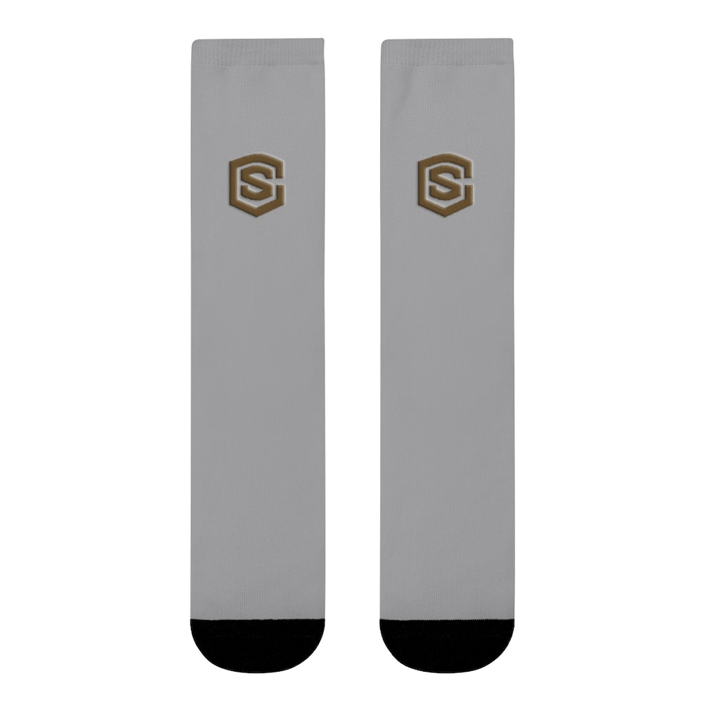 Light Grey Sublimation Crew Socks (EU) Brown Logo