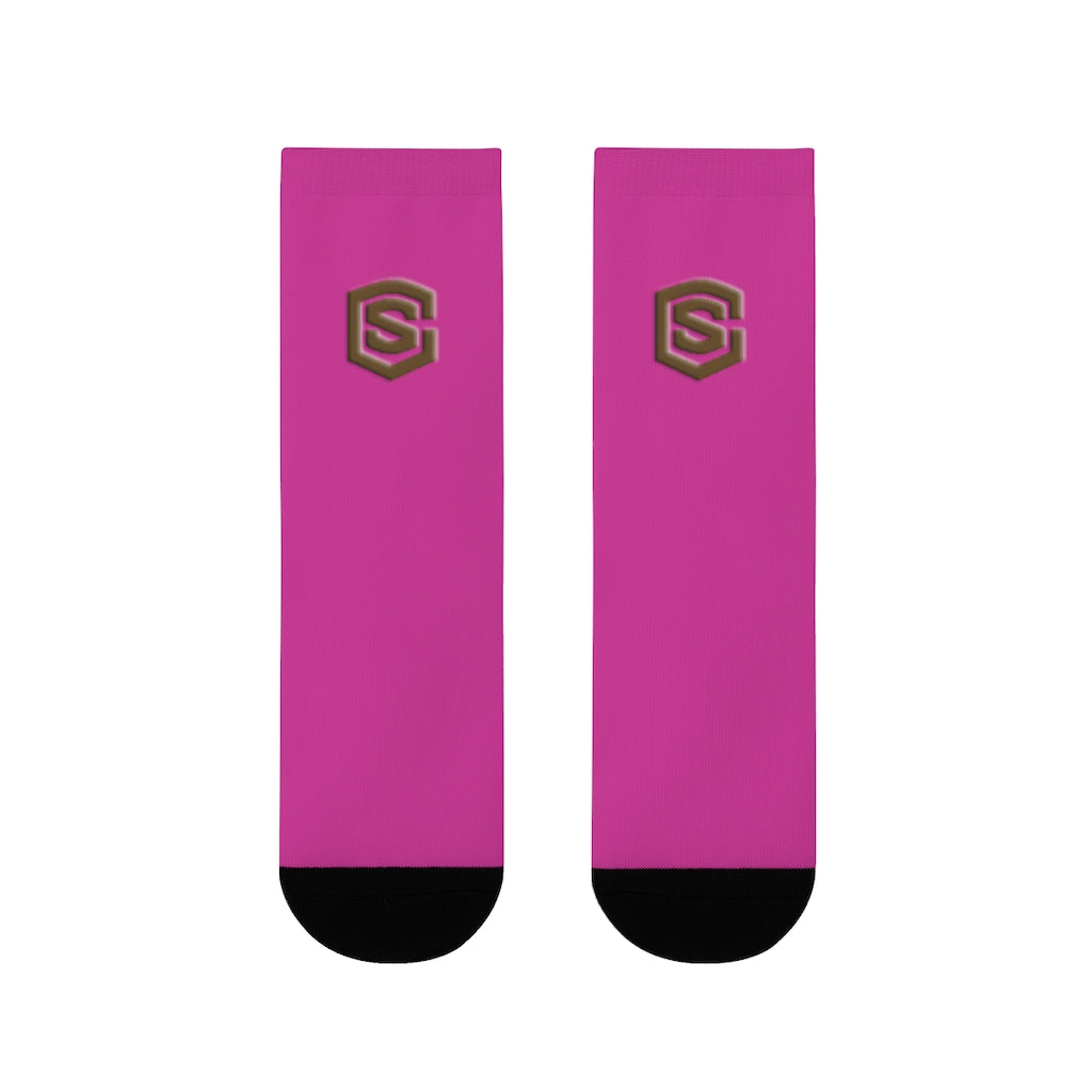 Purple Sublimation Crew Socks (EU) Brown Logo