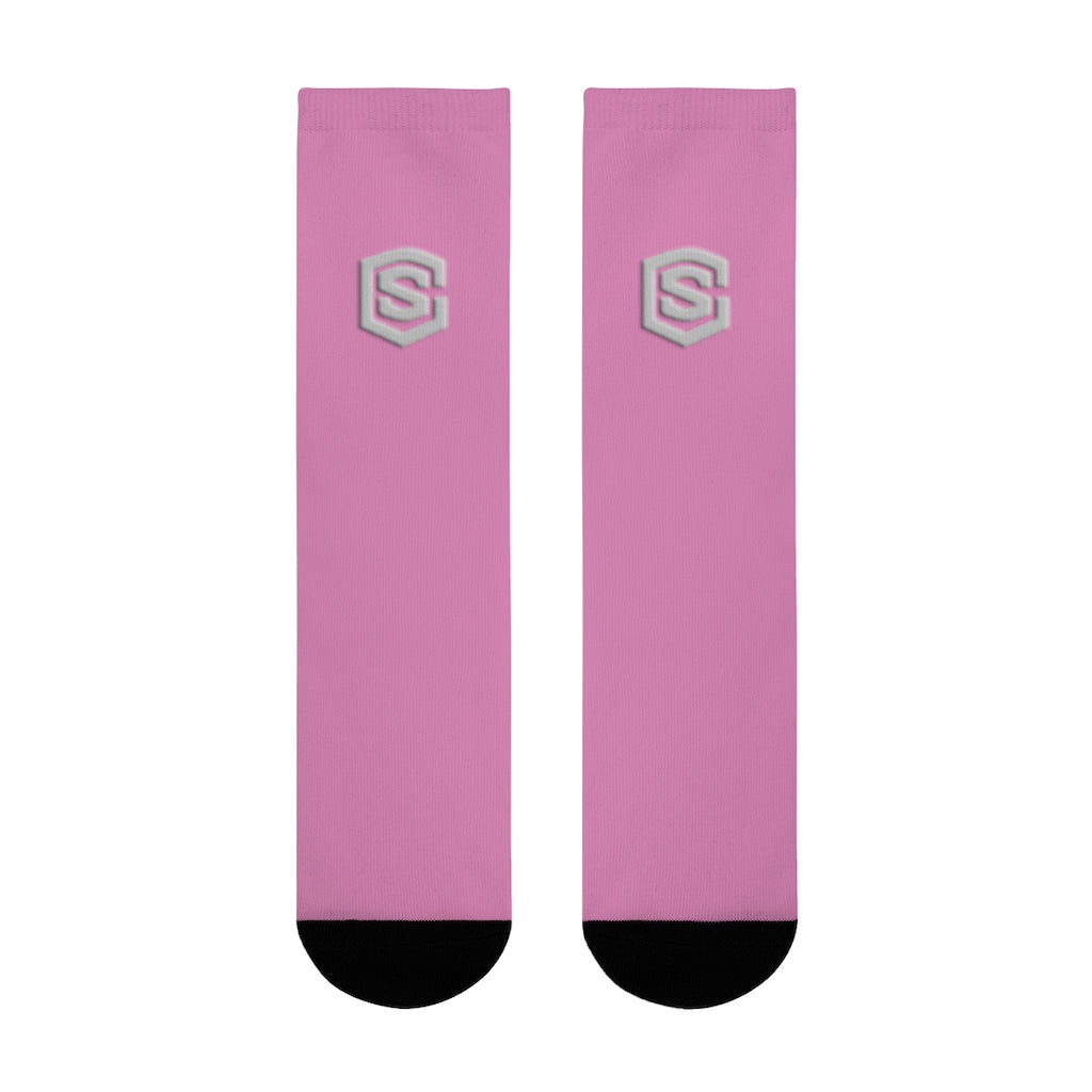 pink Sublimation Crew Socks (EU) Silver Logo