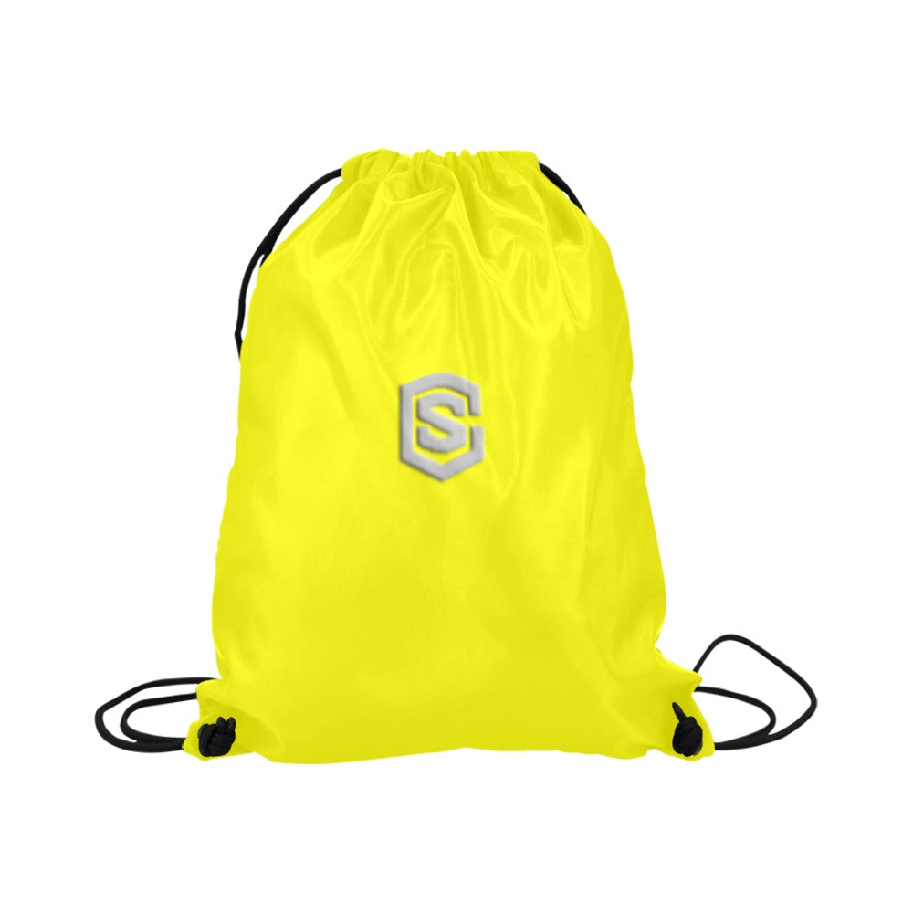 Yellow Drawstring Bags Large With Silver Logo Drawstring Bags (Model 1604) (Large)