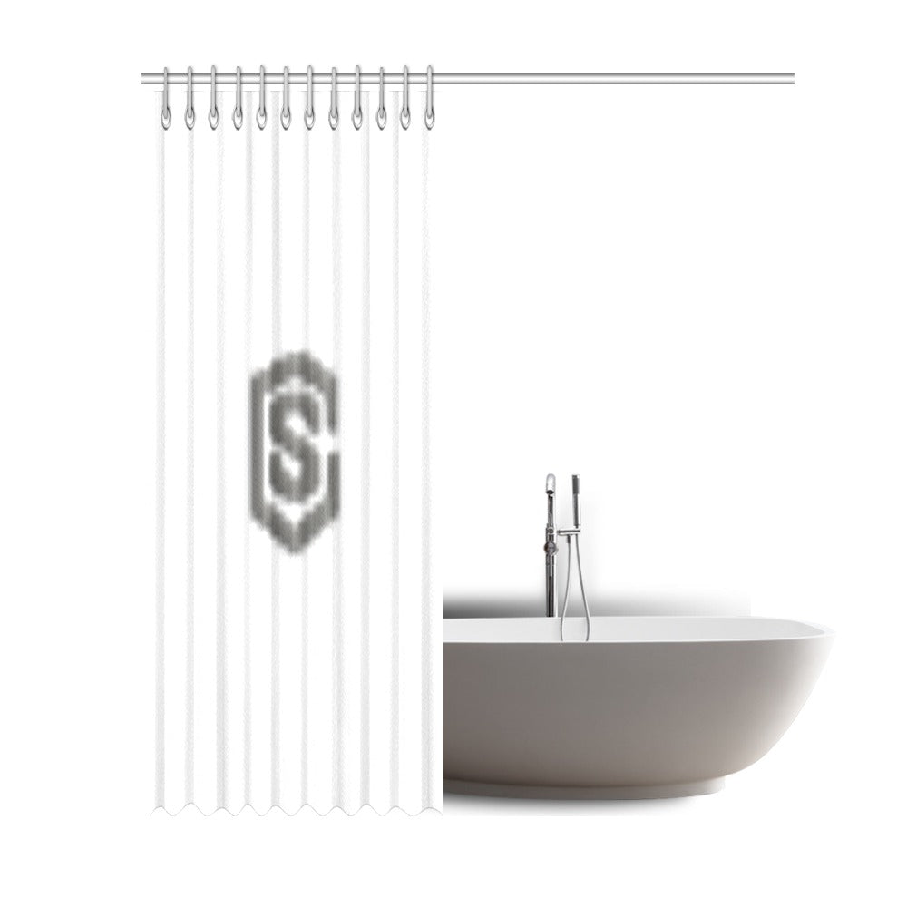 White Shower Curtain 69"x84" with Gray Logo Shower Curtain 69"x84"