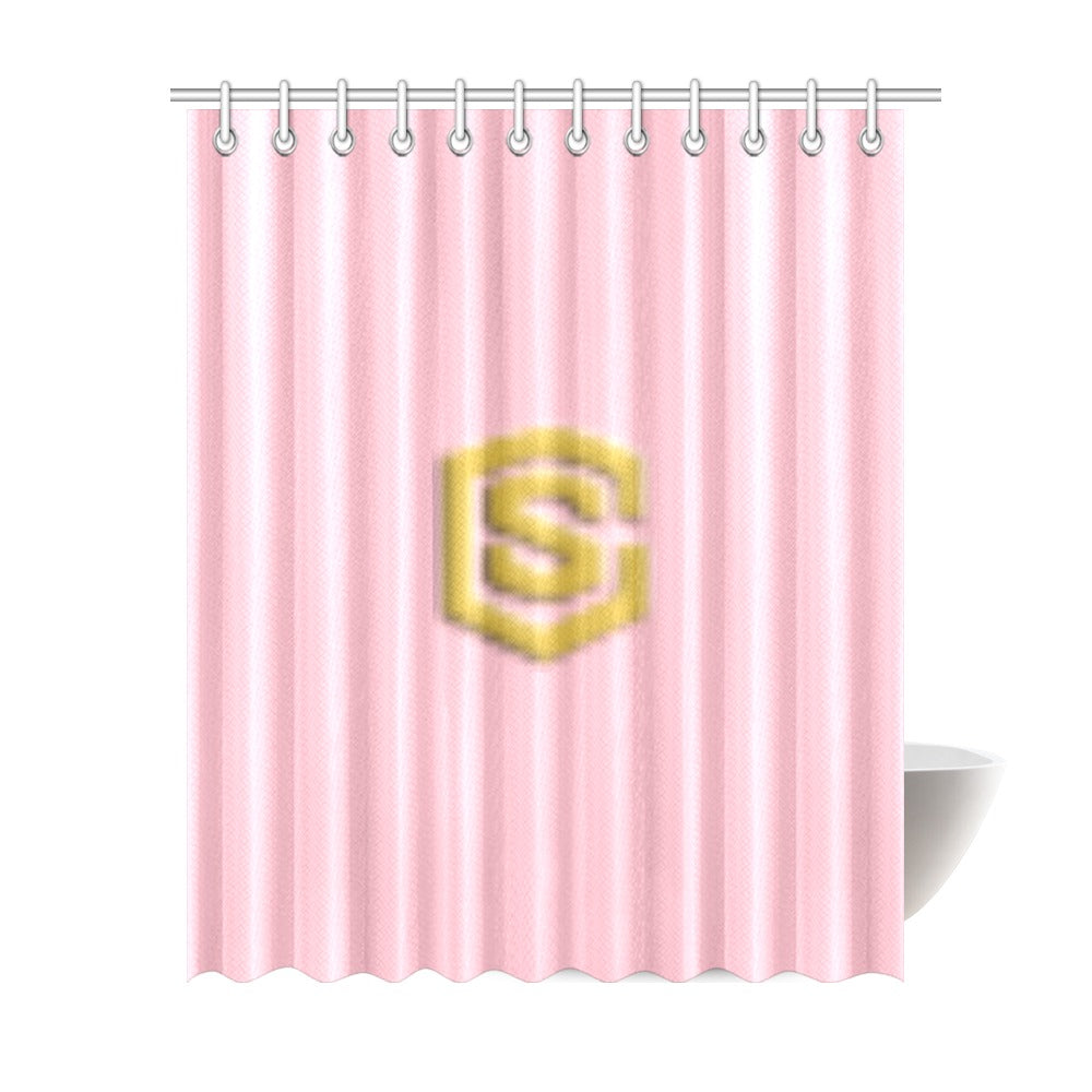 Pink Shower Curtain 69"x84" with Gold Logo Shower Curtain 69"x84"