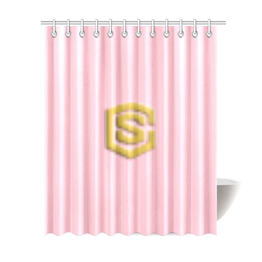 Pink Shower Curtain 69"x84" with Gold Logo Shower Curtain 69"x84"