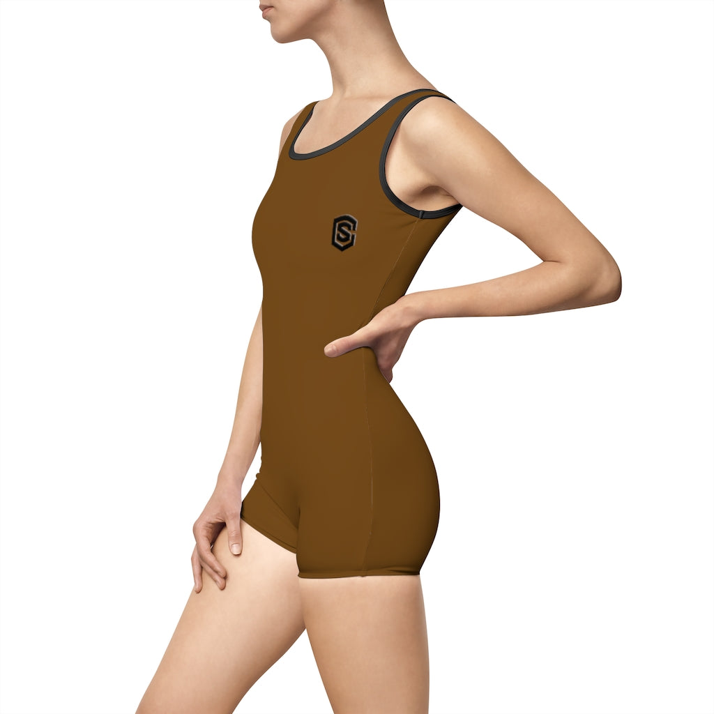 Brown Women's Vintage Swimsuit Black Logo