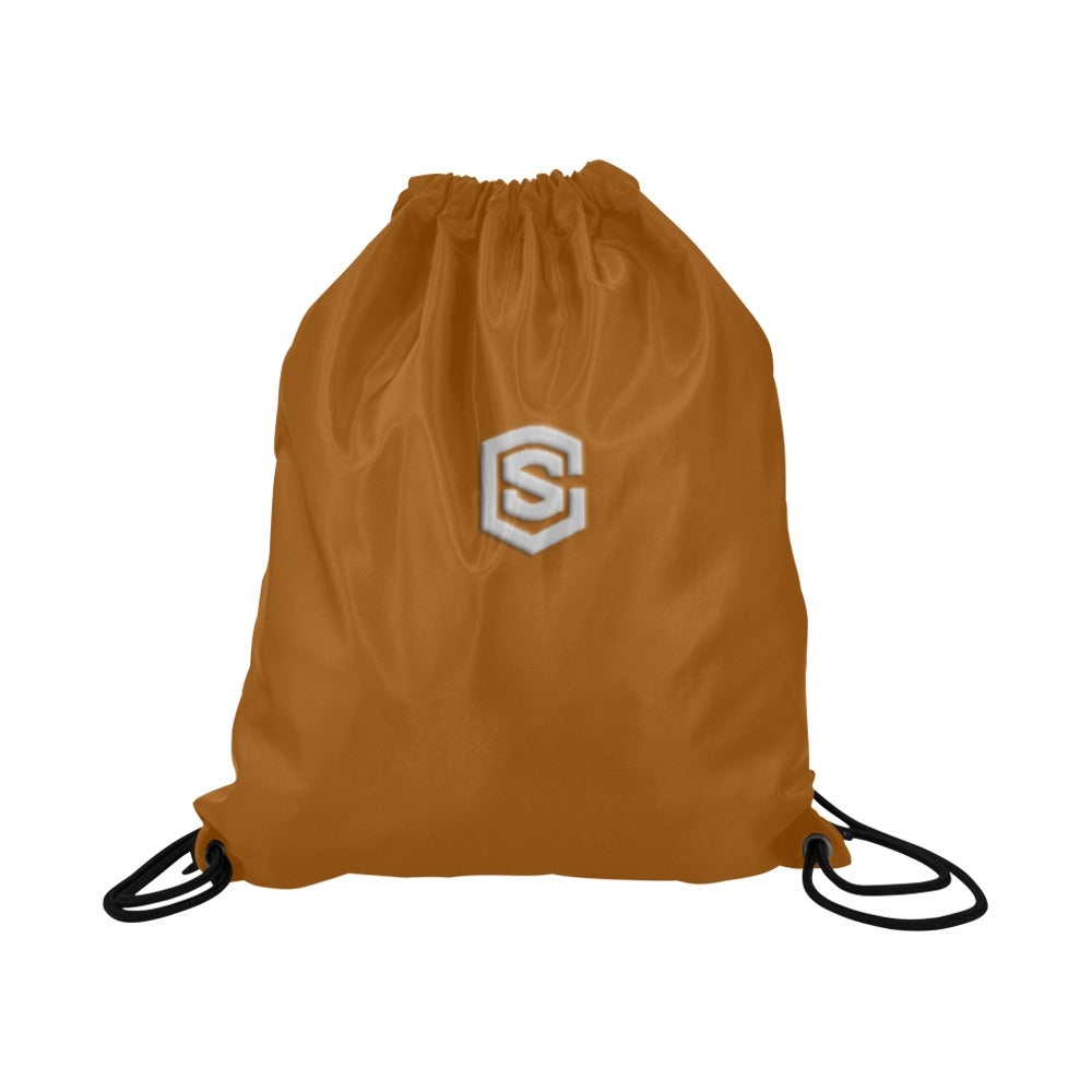 Brown Drawstring Bags Large With Silver Logo Drawstring Bags (Model 1604) (Large)