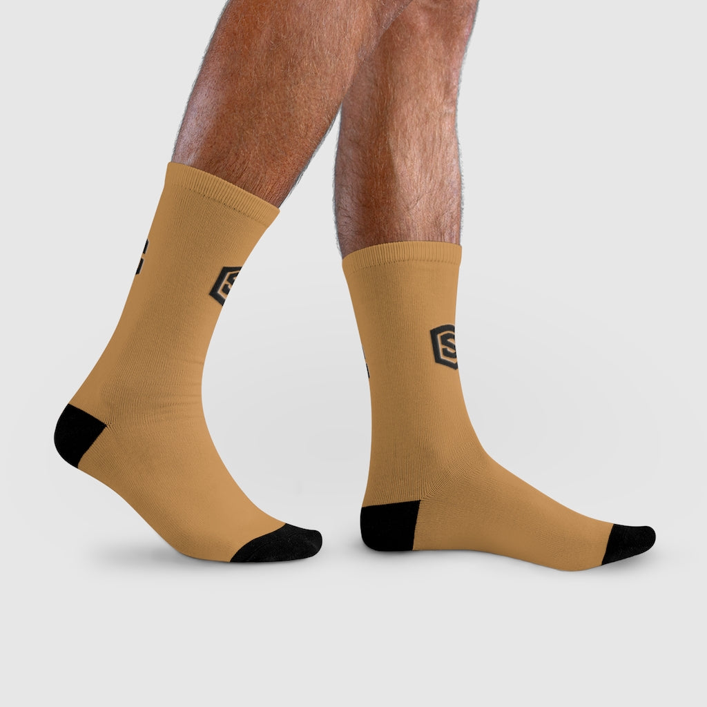 Brown Sublimation Crew Socks (EU) Blue Logo
