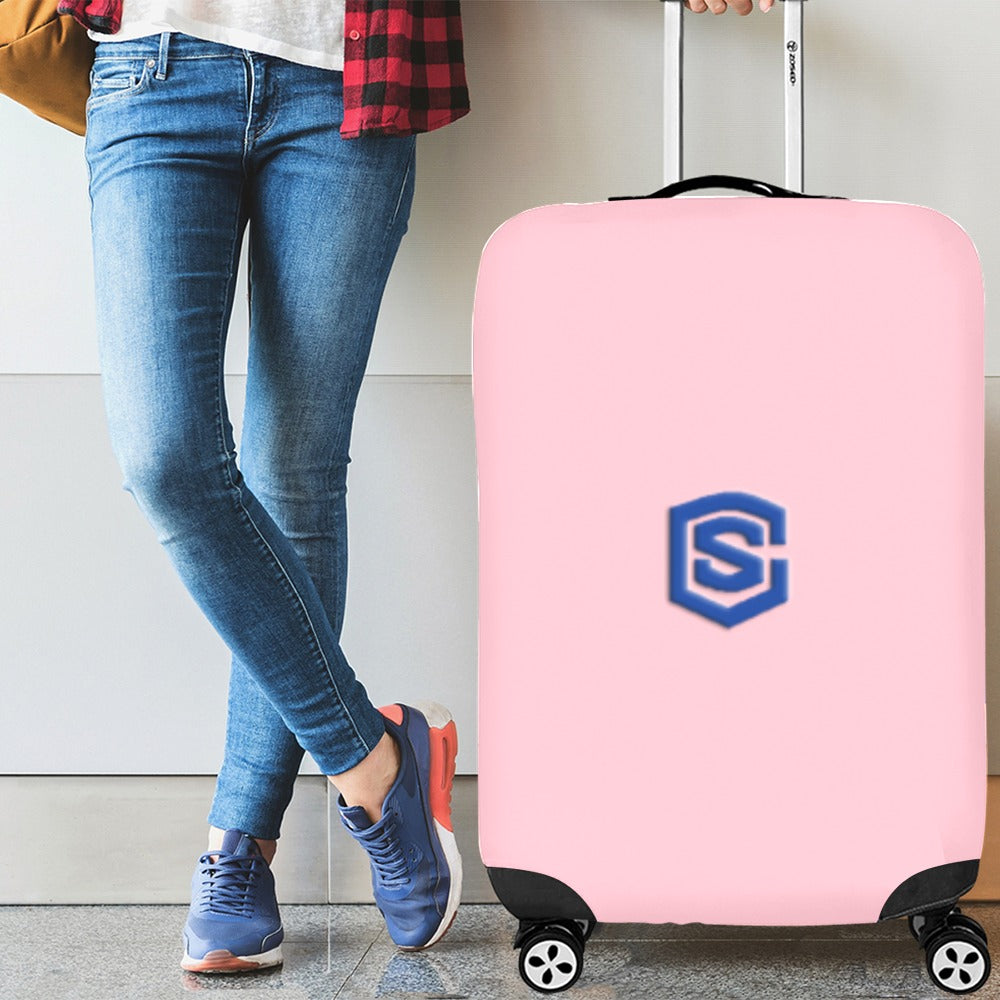 PINK LUGGAGE COVER WITH BLUE  LOGO Luggage Cover (Large Size) (26"-28")