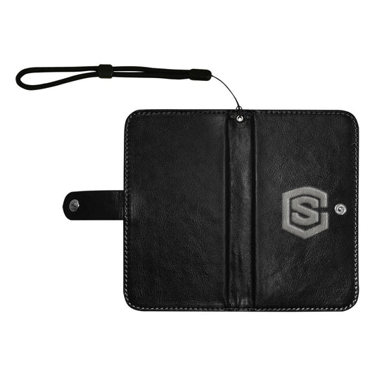 Balck Flip Leather Purse for Mobile Phone(Model1703)(Large) with Gray Logo Flip Leather Purse for Mobile Phone(Model1703)(Large)