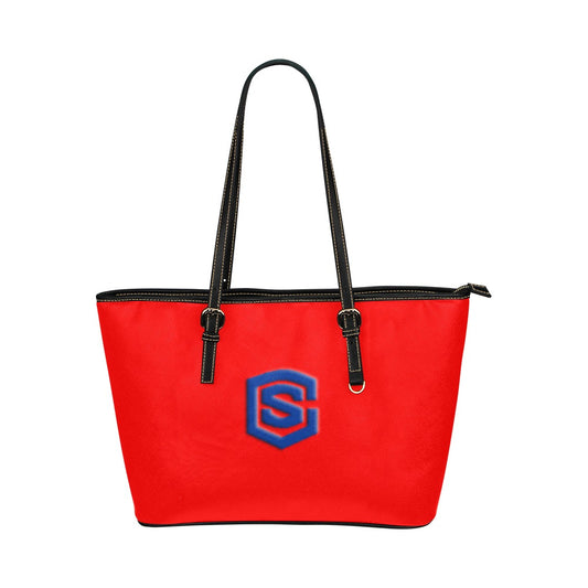 RED Leather Tote Bag WITH BLUE LOGO Leather Tote Bag (Model 1651) (Big)