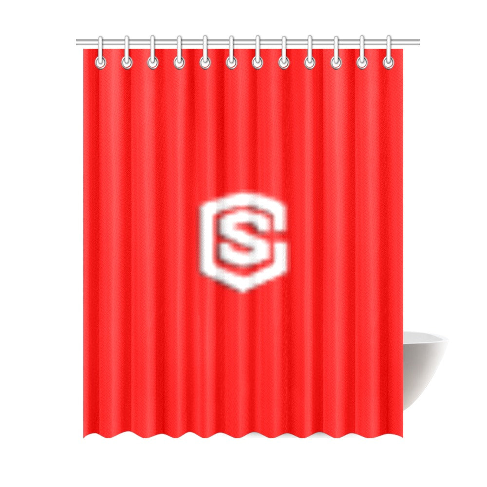 Red Shower Curtain 69"x84" with White Logo Shower Curtain 69"x84"