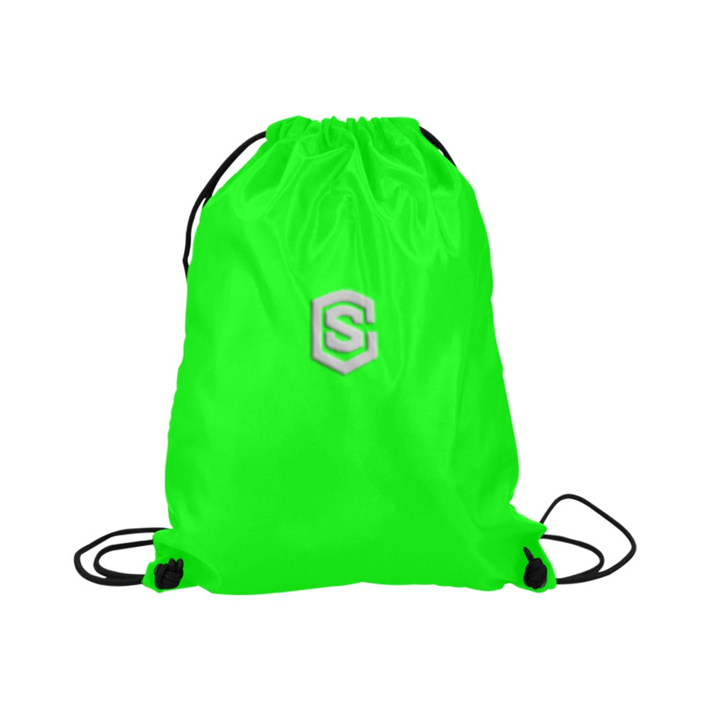 Green Drawstring Bags Large With Silver Logo Drawstring Bags (Model 1604) (Large)