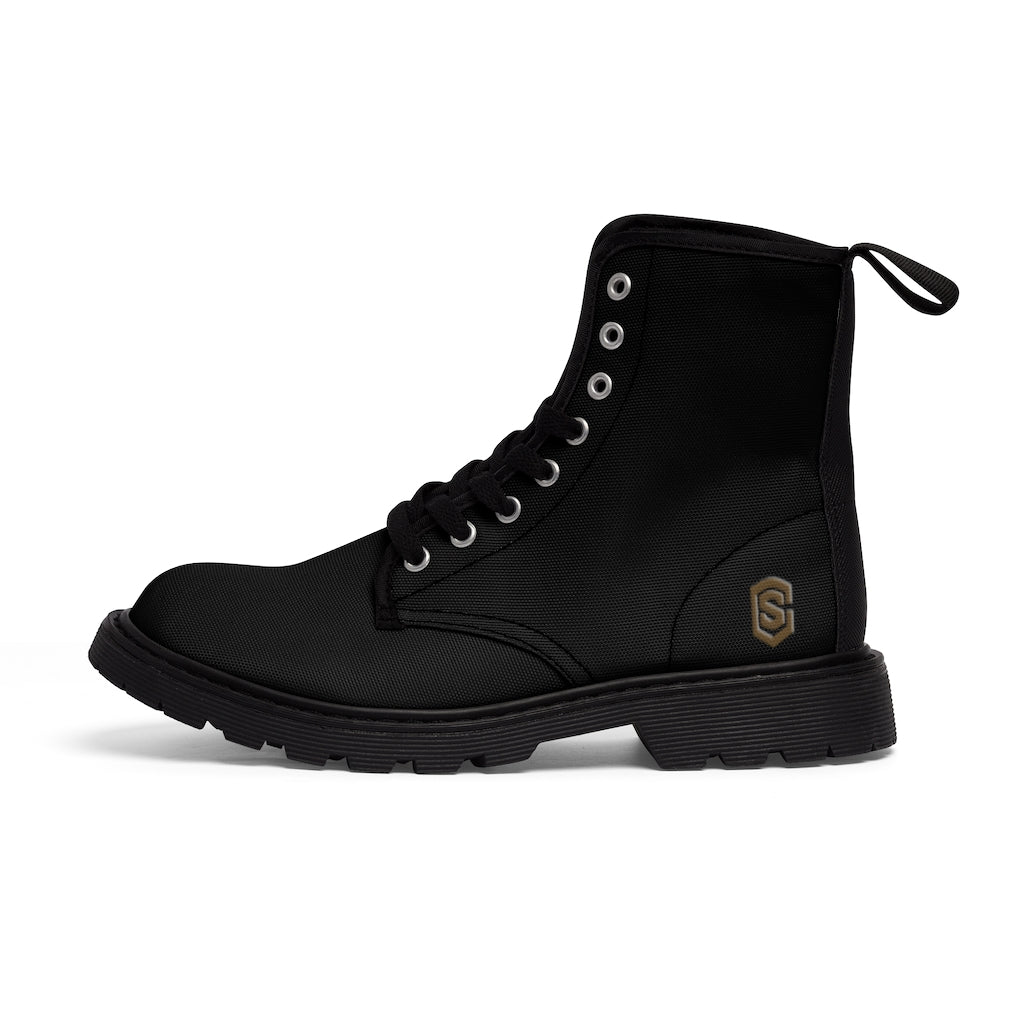 Black Men's Canvas Boots Brown Logo