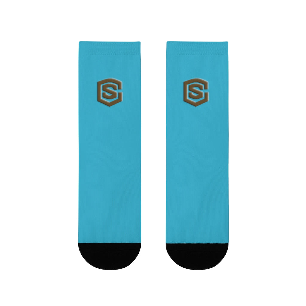 Blue Sublimation Crew Socks (EU) Brown Logo
