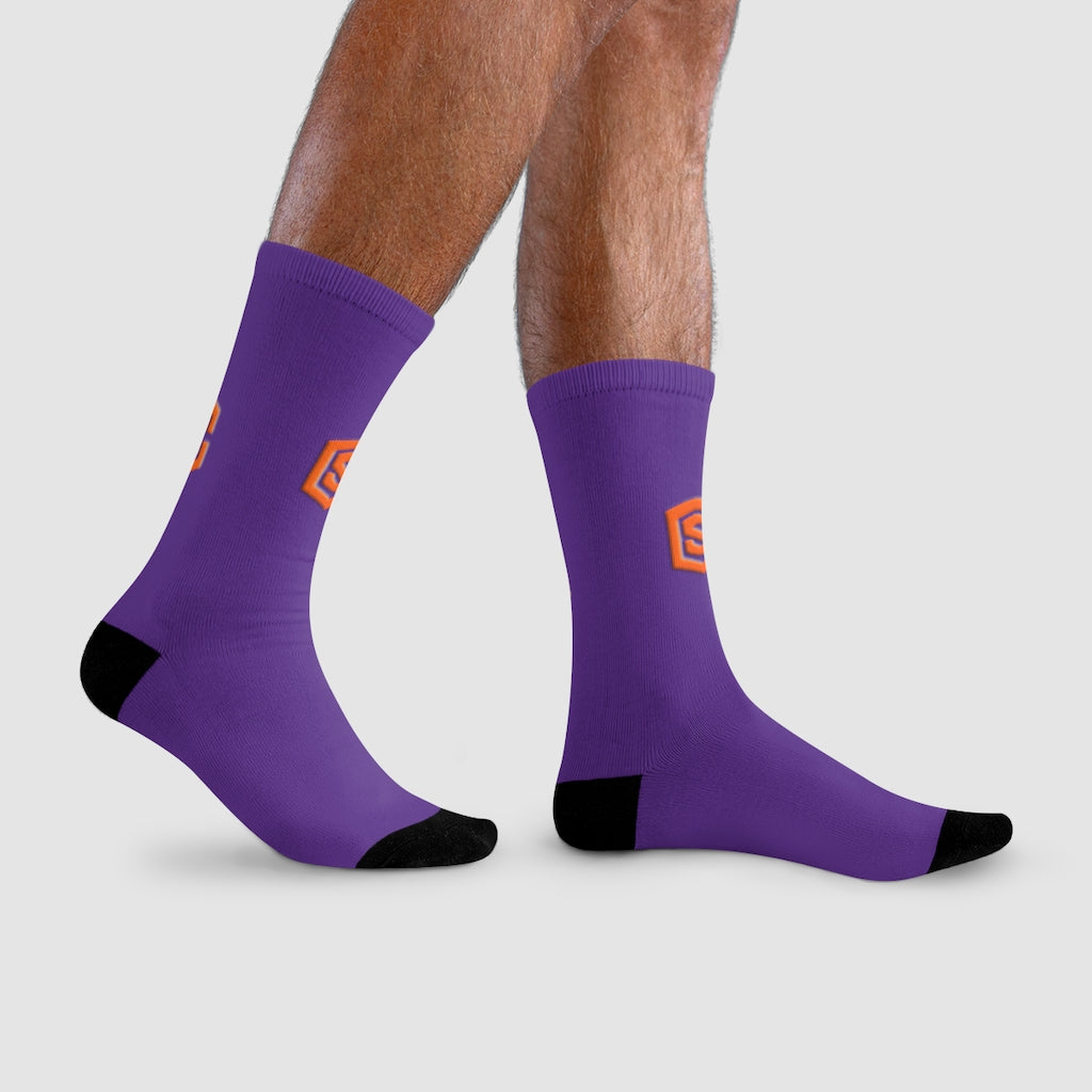 Purple Sublimation Crew Socks (EU) Orange Logo