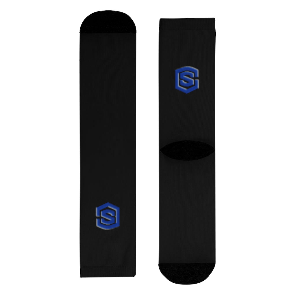Black Sublimation Crew Socks (EU) Blue Logo