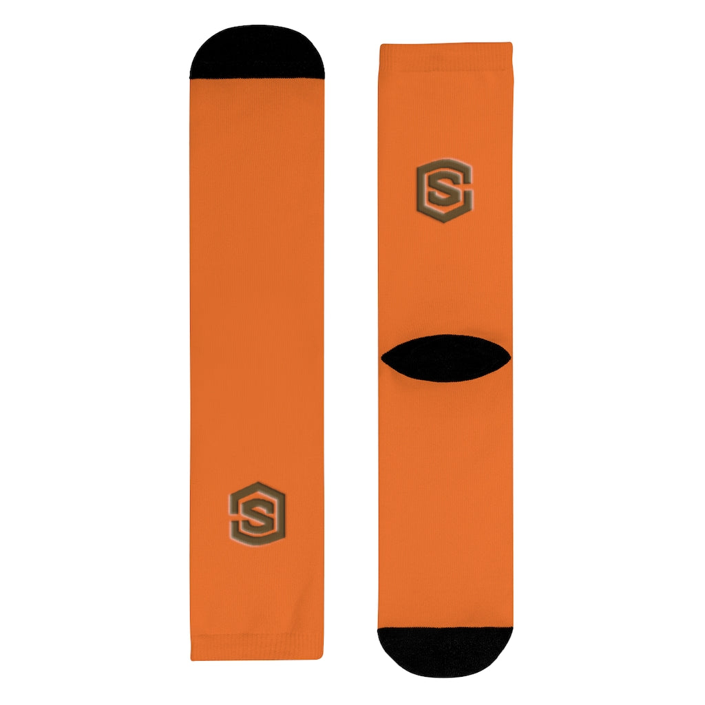 Orange Sublimation Crew Socks (EU) Brown Logo