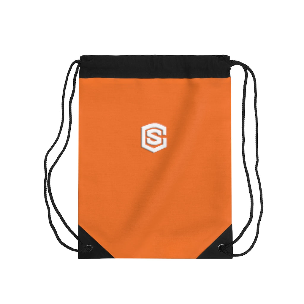 Orange Drawstring Bag White logo