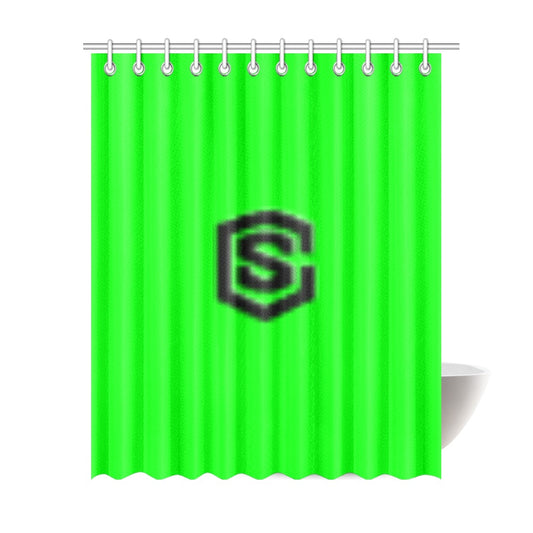 Green Shower Curtain 69"x84" with Black Logo Shower Curtain 69"x84"