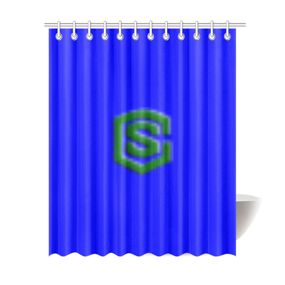 Blue Shower Curtain 69"x84" with Green Logo Shower Curtain 69"x84"
