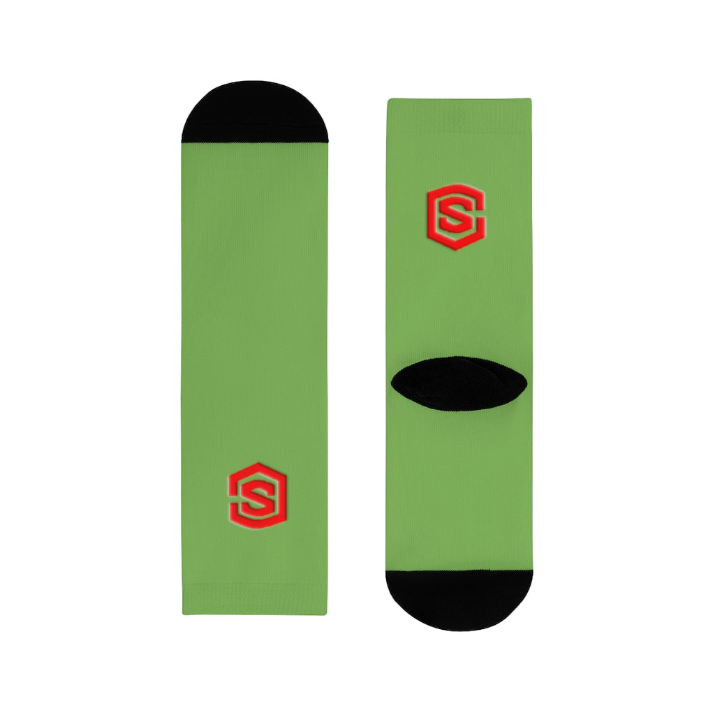 Green Sublimation Crew Socks (EU) Red Logo