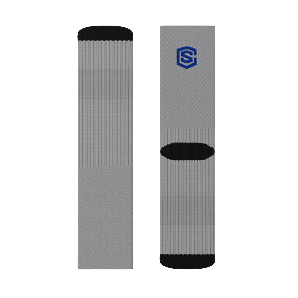 Grey Sublimation Socks Blue Logo