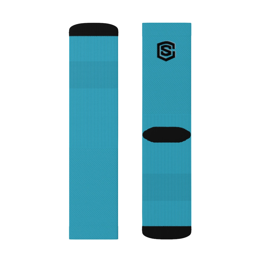 Blue Sublimation Socks Black Logo