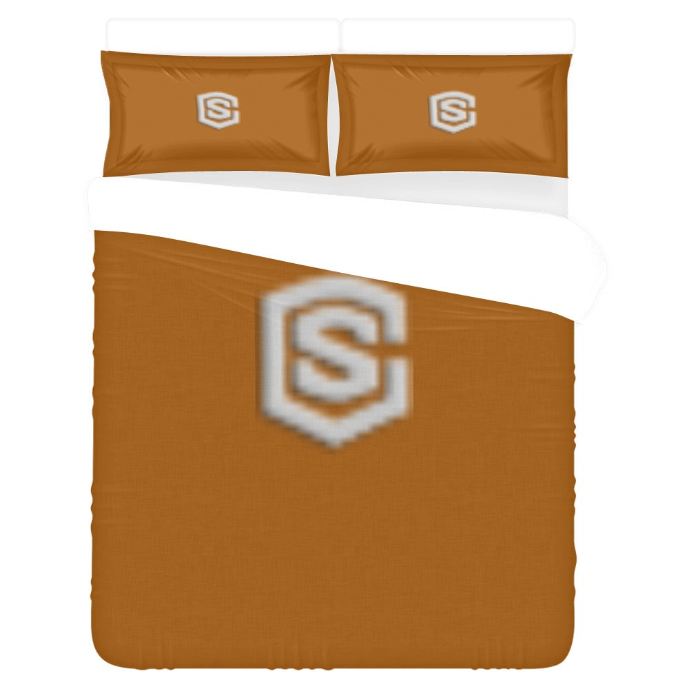 Brown 3-Piece Bedding Set (1 Duvet Cover 86"x70"; 2 Pillowcases 20"x30")(One Side) wtih Silver Logo 3-Piece Bedding Set (1 Duvet Cover 86"x70"; 2 Pillowcases 20"x30")(One Side)
