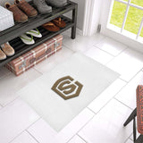 White Door Mat with Brown Logo Doormat 24" x 16" (Sponge Material)