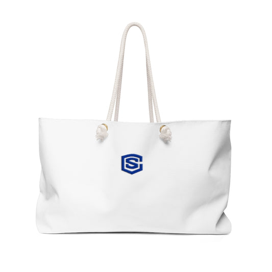 White Weekender Bag Red Logo