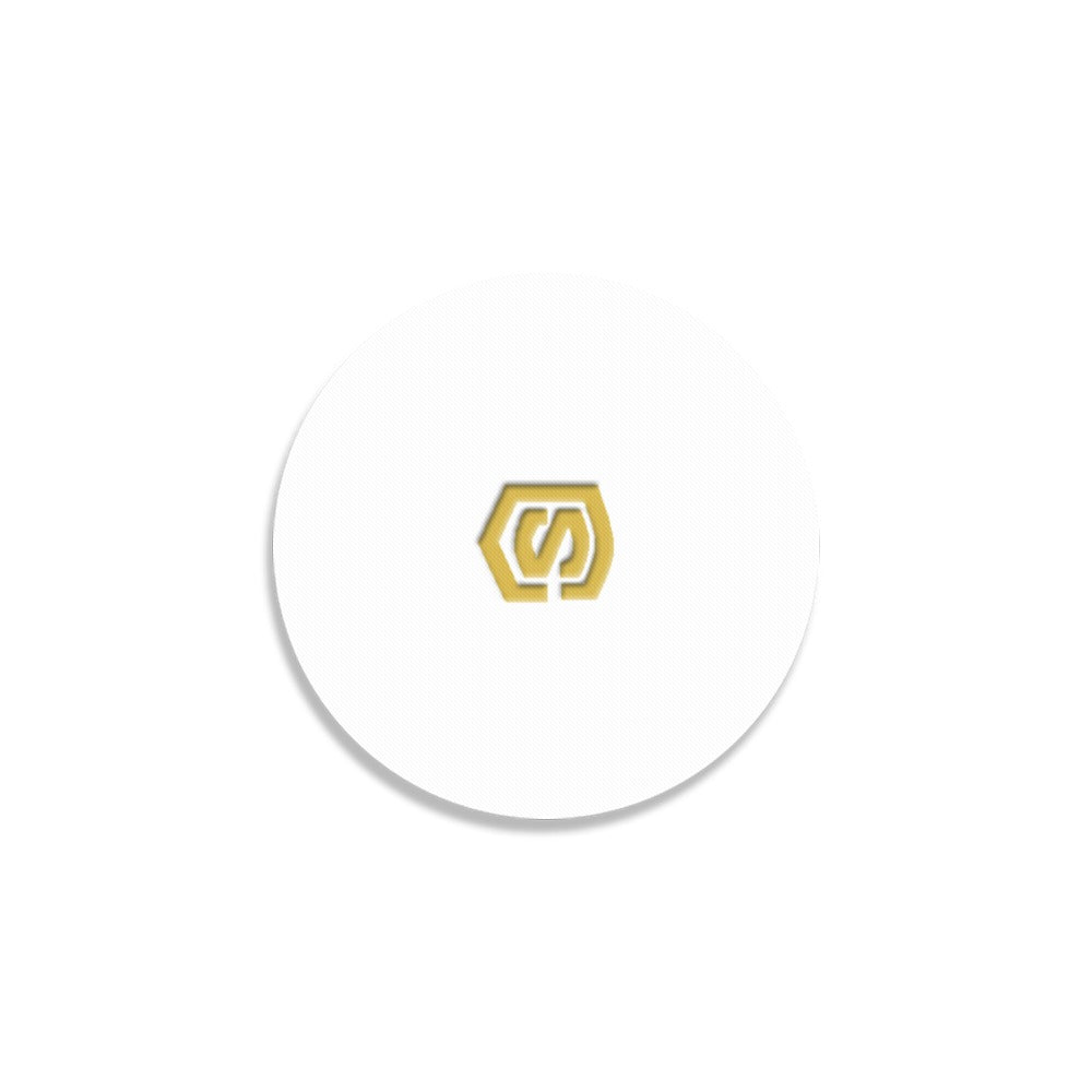 White Round Coaster with Gold Logo Round Coaster