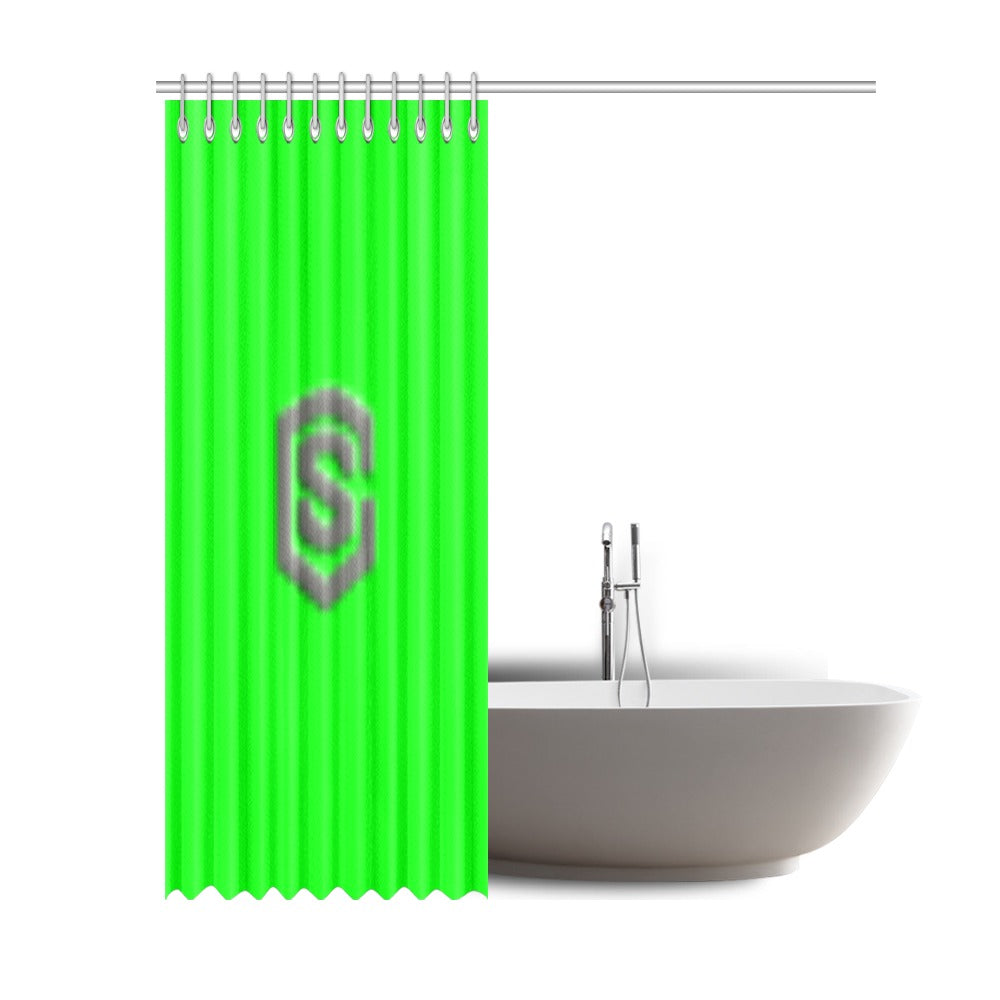 Green Shower Curtain 69"x84" with Gray Logo Shower Curtain 69"x84"