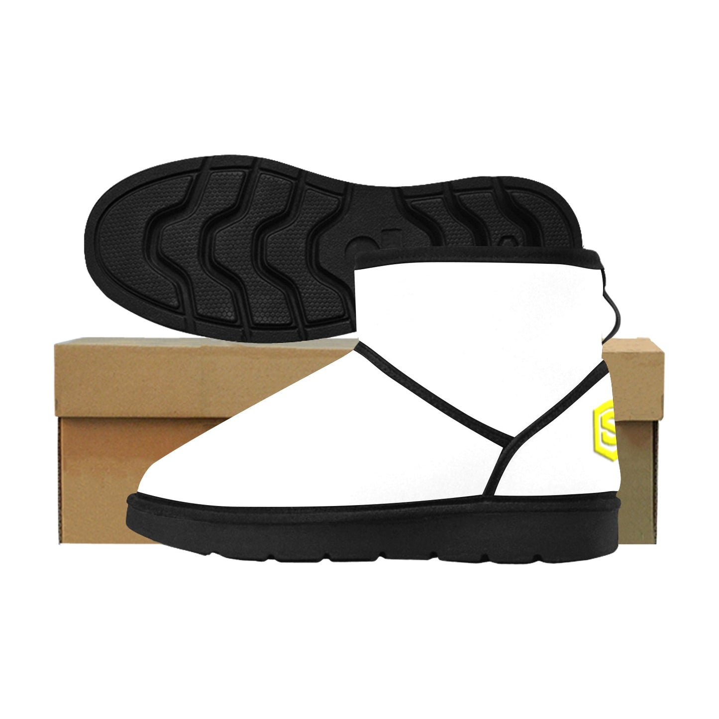 WHITE Low Top Men's Snow Boots WITH YELLOW LOGO Low Top Men's Snow Boots (Model 049)