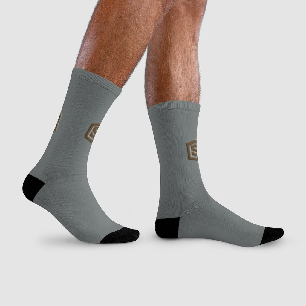 Grey Sublimation Crew Socks (EU) Brown Logo