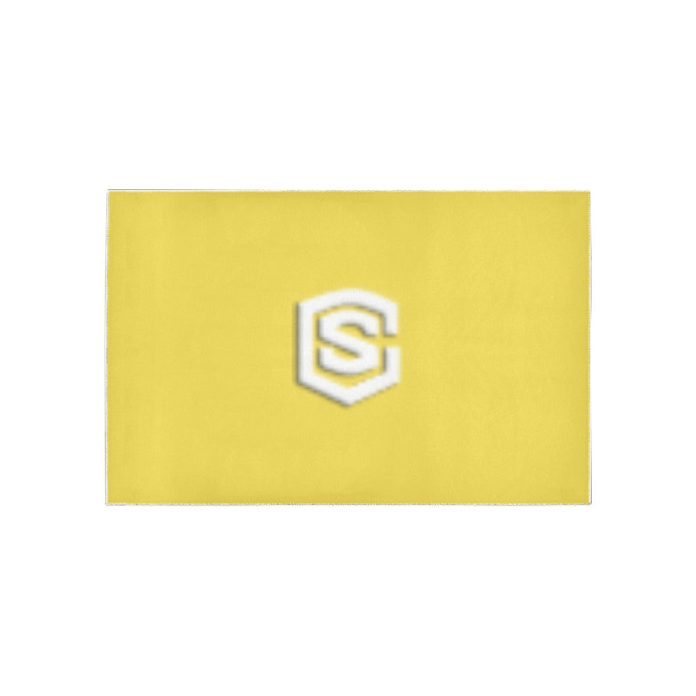 Yellow Area Rug White Logo Area Rug 5' x 3.2'