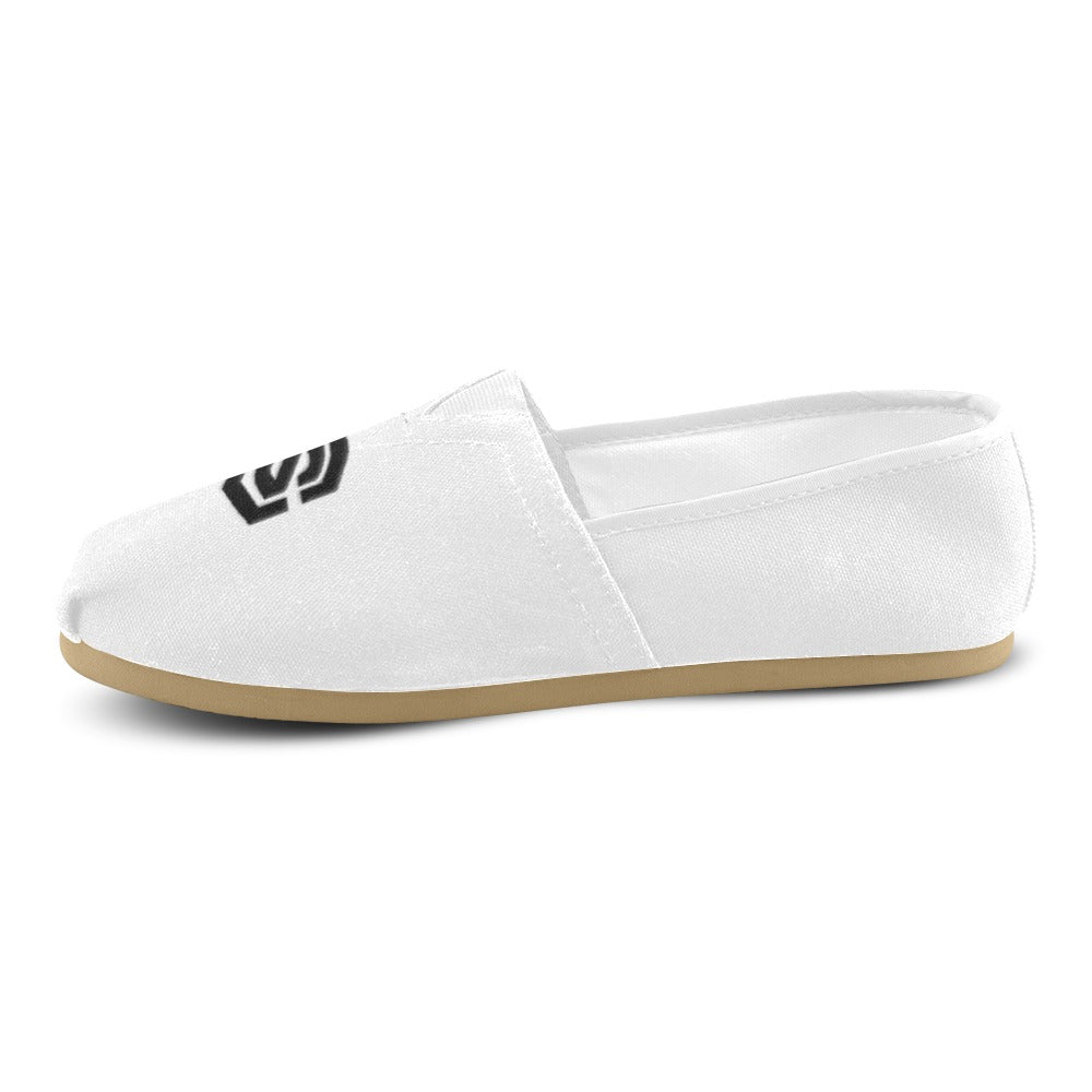 WHITE Casual Canvas Women's WITH BLACK LOGO Casual Canvas Women's Shoes (Model 004) (Designs are mirrored)