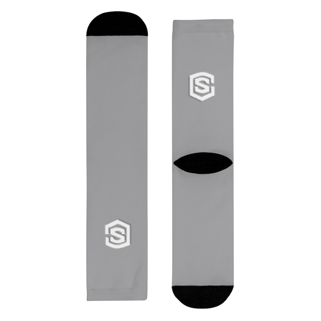 Grey Sublimation Crew Socks (EU) white Logo