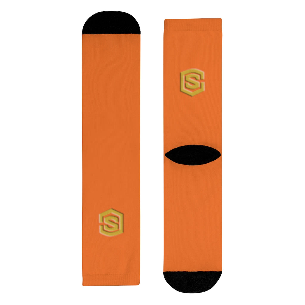 Orange Sublimation Crew Socks (EU) Gold Logo