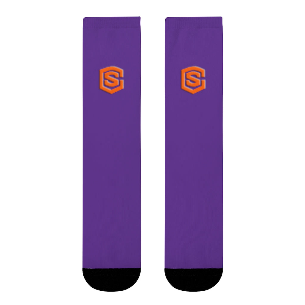 Purple Sublimation Crew Socks (EU) Orange Logo