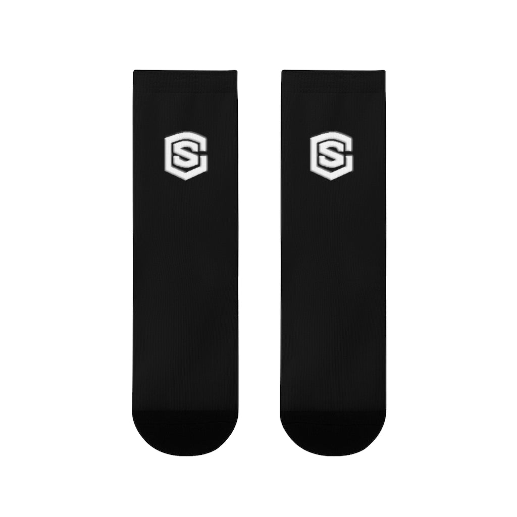 Black Sublimation Crew Socks (EU) white Logo