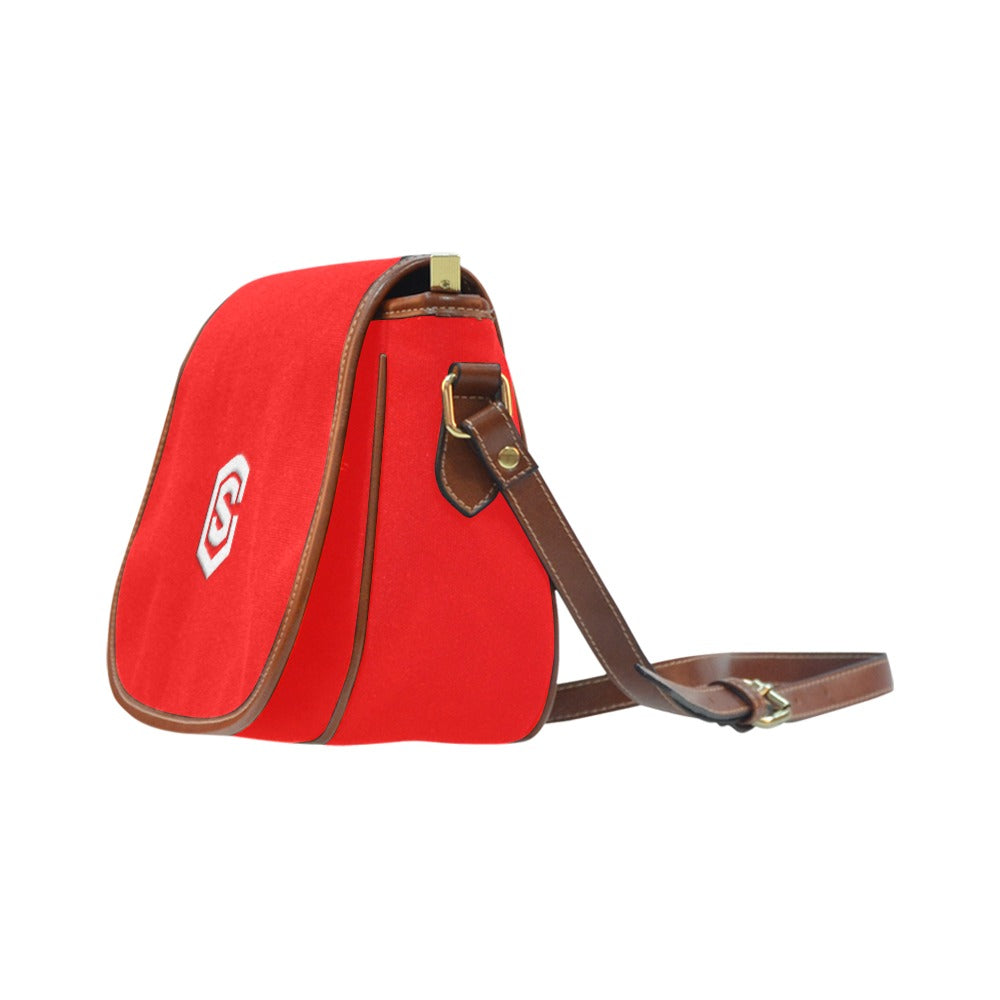 RED Saddle Bag WITH WHITE LOGO Saddle Bag (Model 1649) (Small)