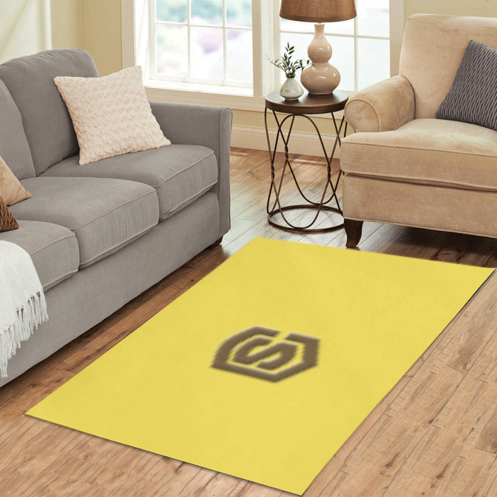Yellow Area Rug Brown Logo Area Rug 5' x 3.2'