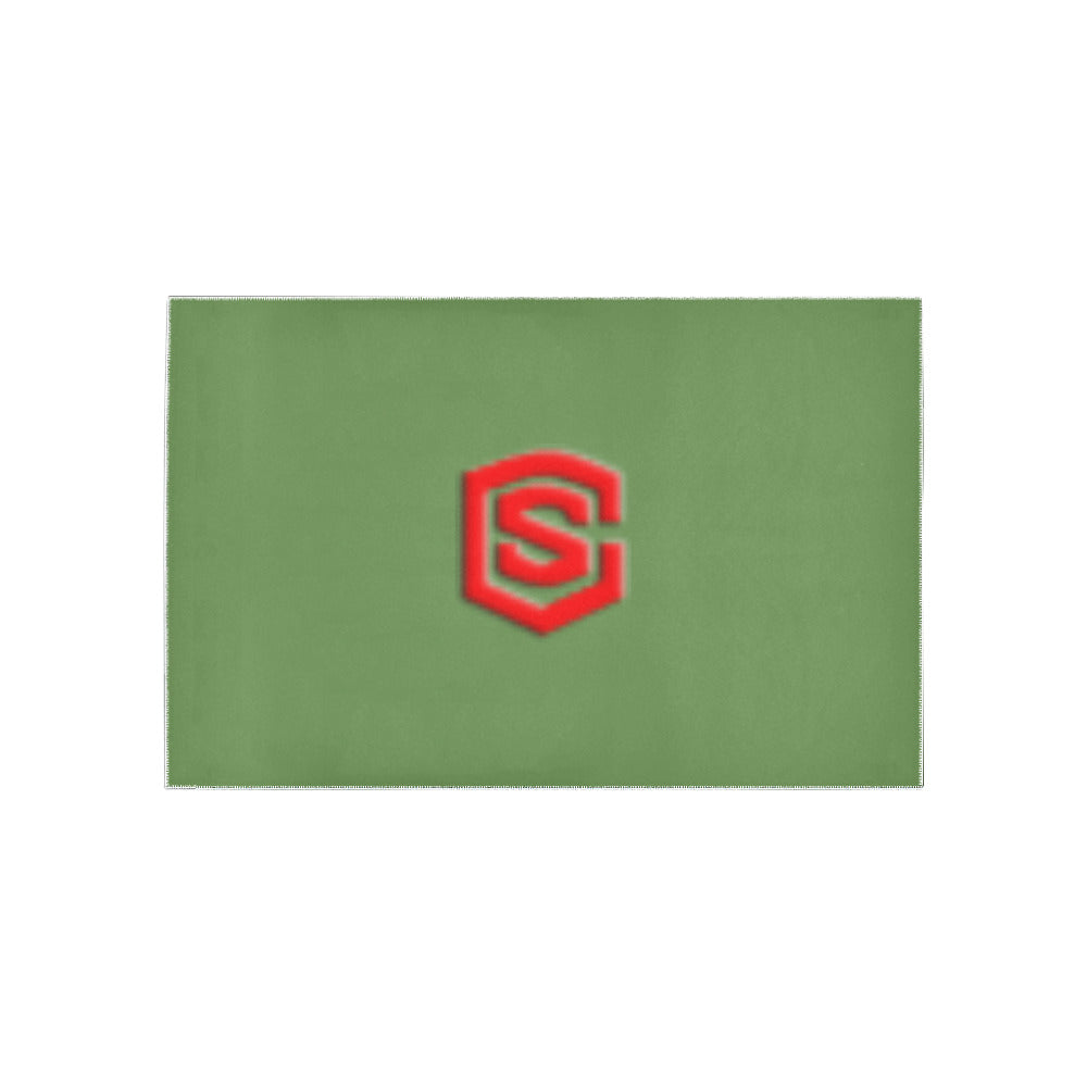 Green Area Rug Red Logo Area Rug 5' x 3.2'