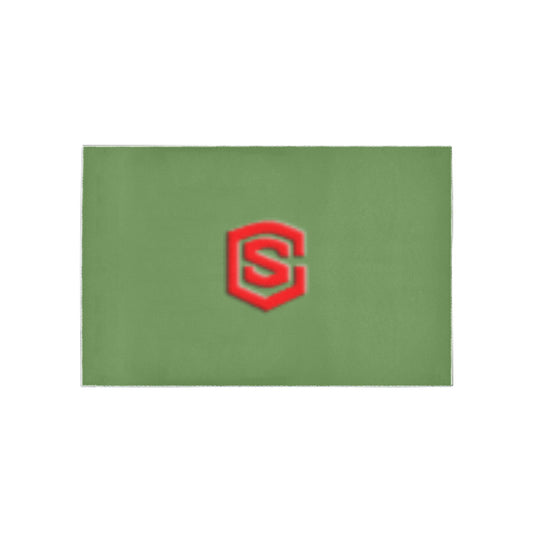 Green Area Rug Red Logo Area Rug 5' x 3.2'