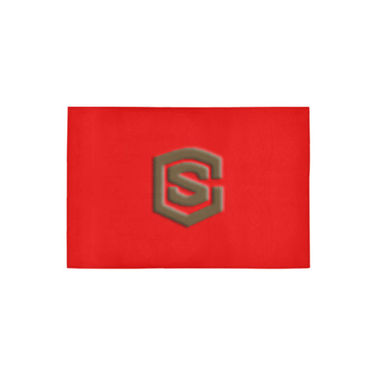 Red Door Mat with Brown Logo Doormat 24" x 16" (Sponge Material)