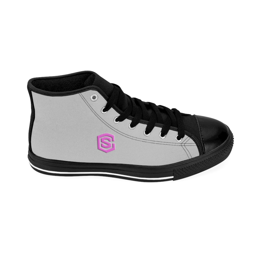 grey Men's High-top Sneakers - pink logo