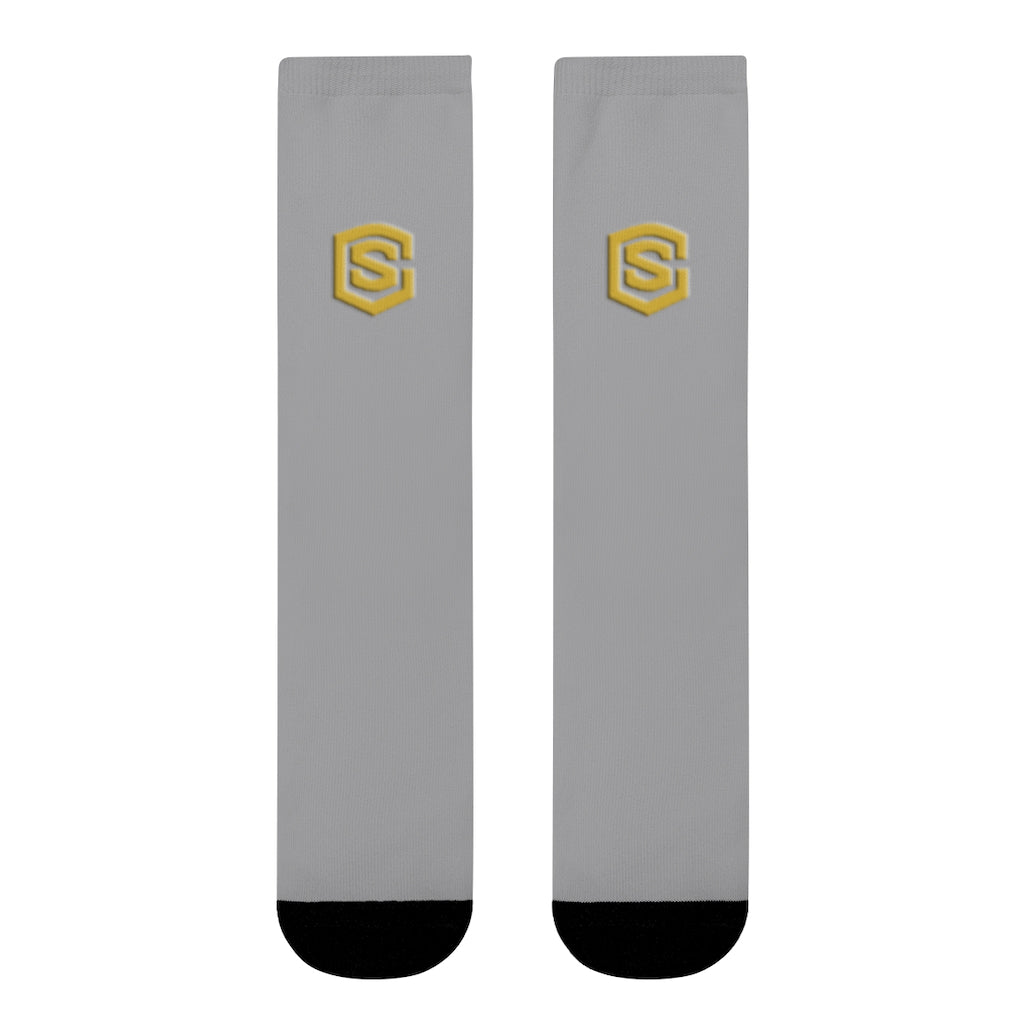 Grey Sublimation Crew Socks (EU) Gold Logo