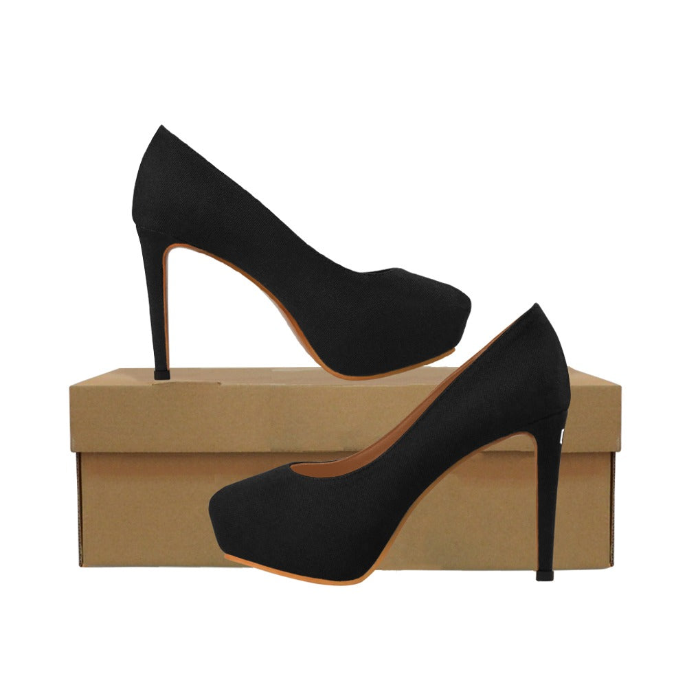Black Women's High Heels With White Logo Women's High Heels (Model 044)
