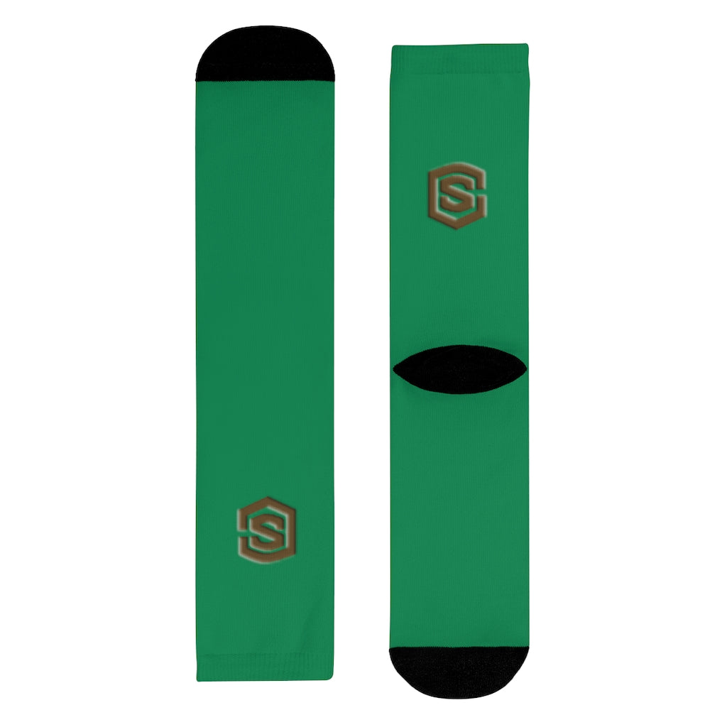 Green Sublimation Crew Socks (EU) Brown Logo