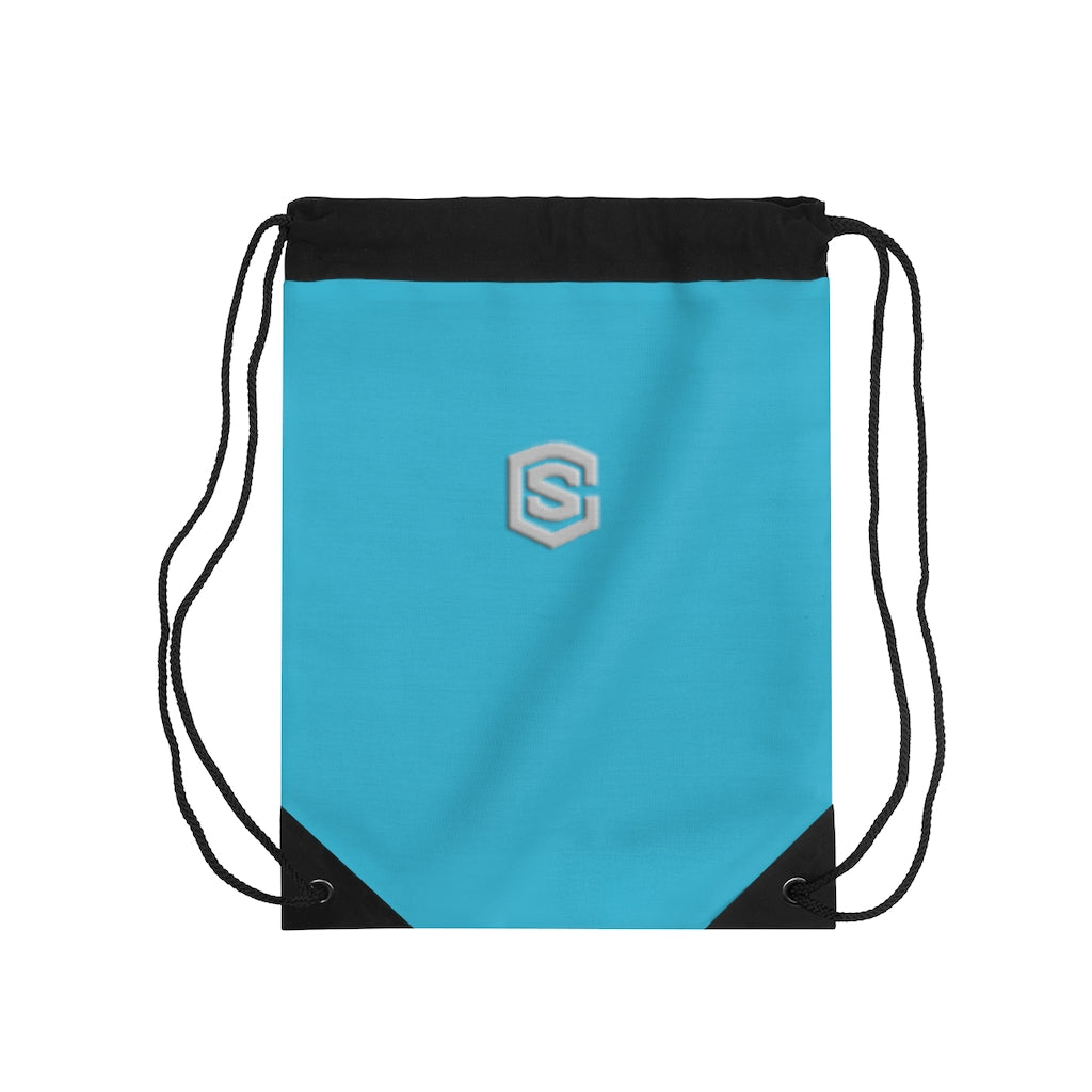 Blue Drawstring Bag Silver logo